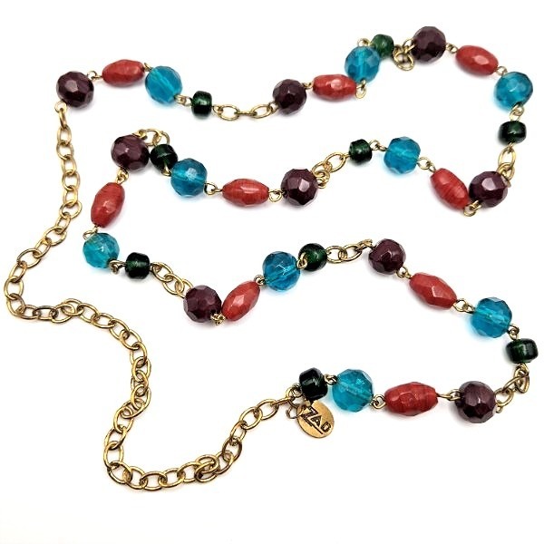 Zad Muted Multicolor Glass Beads On Long Gold Tone Oval Link Chain Necklace 22$